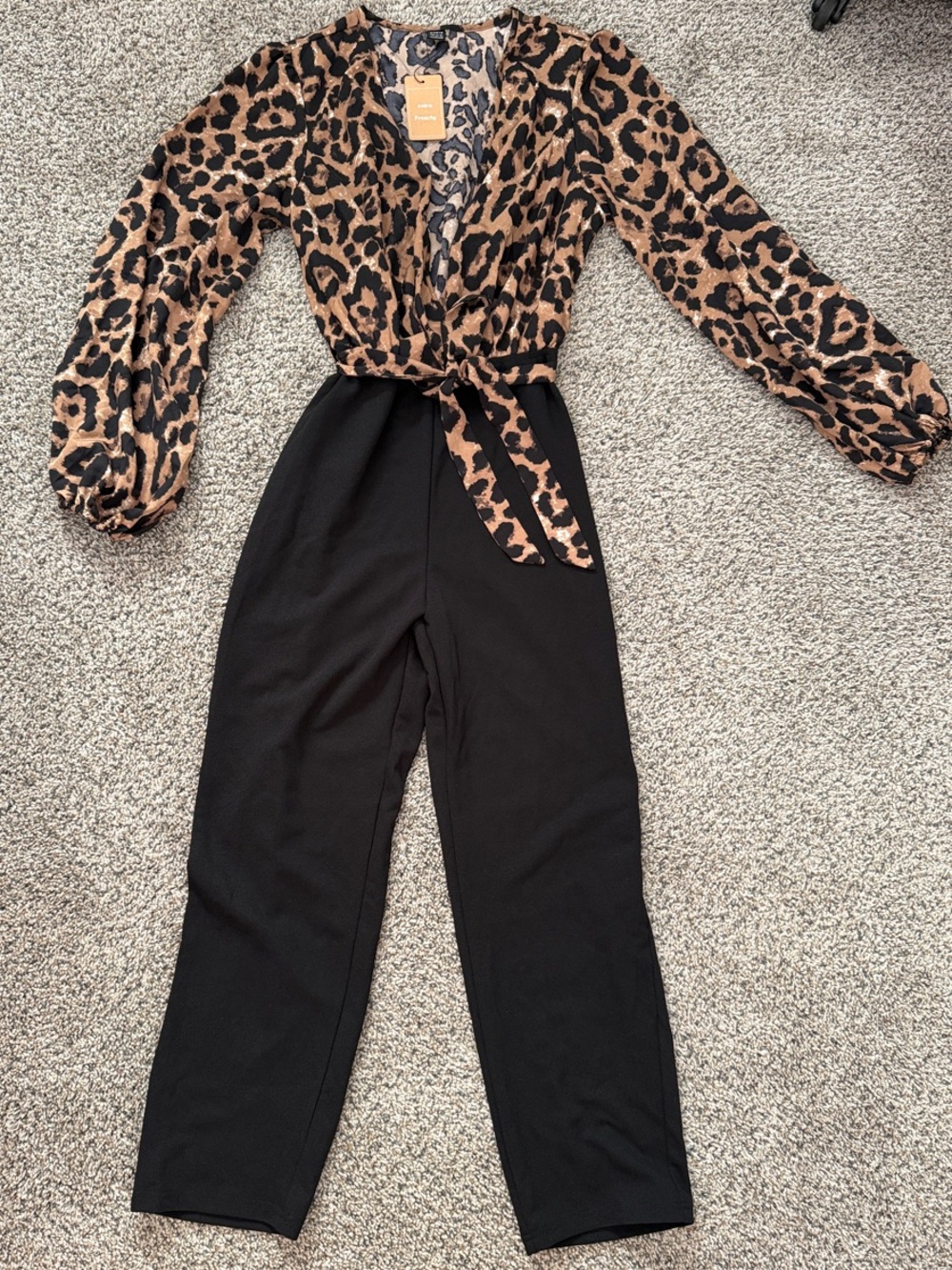 SHEIN Leopard Print Wrap Jumpsuit with Black Pants